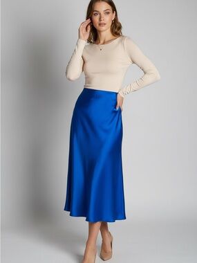 Gianni Bini Royal Blue Satin Maxi Skirt